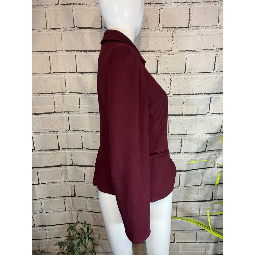 Talbots Burgundy Peplum Knit Blazer Jacket Size 4 Button Front Stretch Lined - Picture 3 of 5